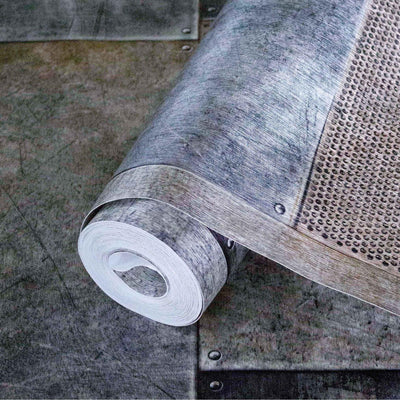 Metallic Industrial Textured Wallpaper, Dark Blue, Brown Rustic Aged Weathered Pattern Wallcovering, Large 114 sq ft Roll - Adawall -Houston Wallpaper Store - Walcoverings, Curtains & Wall Panels