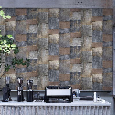 Metallic Industrial Textured Wallpaper, Dark Blue, Brown Rustic Aged Weathered Pattern Wallcovering, Large 114 sq ft Roll - Adawall -Houston Wallpaper Store - Walcoverings, Curtains & Wall Panels