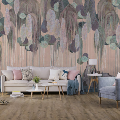 Modern Art Wall Mural, Trees Wallpaper, Beige Oversized Nature Theme Customized Wall Covering, Non-Woven, Non-Adhesive, Removable, Washable, Large - Adawall -Houston Wallpaper Store - Walcoverings, Curtains & Wall Panels