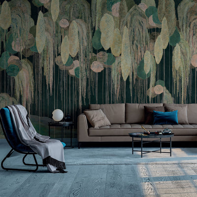Modern Art Wall Mural, Trees Wallpaper, Black Green Oversized Nature Theme Customized Wall Covering, Non-Woven, Non-Adhesive, Removable, Washable, Large - Adawall -Houston Wallpaper Store - Walcoverings, Curtains & Wall Panels