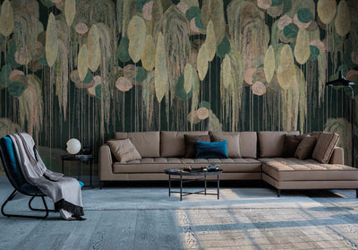 Modern Art Wall Mural, Trees Wallpaper, Black Green Oversized Nature Theme Customized Wall Covering, Non-Woven, Non-Adhesive, Removable, Washable, Large - Adawall -Houston Wallpaper Store - Walcoverings, Curtains & Wall Panels