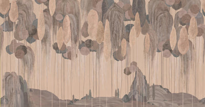 Modern Art Wall Mural, Trees Wallpaper, Light Beige Oversized Nature Theme Customized Wall Covering, Non-Woven, Non-Adhesive, Removable, Washable, Large - Adawall -Houston Wallpaper Store - Walcoverings, Curtains & Wall Panels