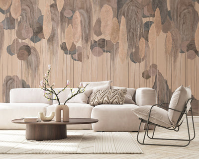 Modern Art Wall Mural, Trees Wallpaper, Light Beige Oversized Nature Theme Customized Wall Covering, Non-Woven, Non-Adhesive, Removable, Washable, Large - Adawall -Houston Wallpaper Store - Walcoverings, Curtains & Wall Panels