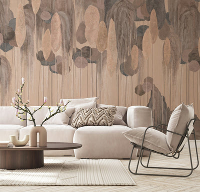 Modern Art Wall Mural, Trees Wallpaper, Light Beige Oversized Nature Theme Customized Wall Covering, Non-Woven, Non-Adhesive, Removable, Washable, Large - Adawall -Houston Wallpaper Store - Walcoverings, Curtains & Wall Panels