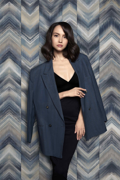 Modern Chevron Wall Mural, Blue Oversized Large Herringbone Wallpaper, Custom Size Geometric Wall Covering, Non-Woven, Non-Pasted, Removable - Adawall -Houston Wallpaper Store - Walcoverings, Curtains & Wall Panels