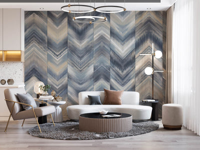 Modern Chevron Wall Mural, Blue Oversized Large Herringbone Wallpaper, Custom Size Geometric Wall Covering, Non-Woven, Non-Pasted, Removable - Adawall -Houston Wallpaper Store - Walcoverings, Curtains & Wall Panels