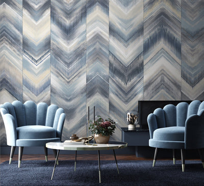 Modern Chevron Wall Mural, Blue Oversized Large Herringbone Wallpaper, Custom Size Geometric Wall Covering, Non-Woven, Non-Pasted, Removable - Adawall -Houston Wallpaper Store - Walcoverings, Curtains & Wall Panels
