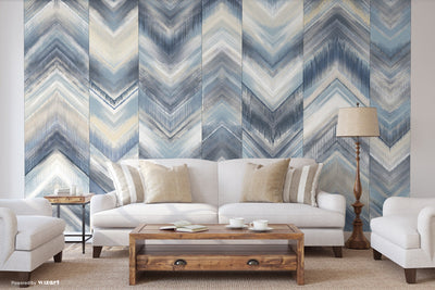 Modern Chevron Wall Mural, Blue Oversized Large Herringbone Wallpaper, Custom Size Geometric Wall Covering, Non-Woven, Non-Pasted, Removable - Adawall -Houston Wallpaper Store - Walcoverings, Curtains & Wall Panels
