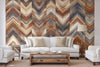 Modern Chevron Wall Mural, Brown Oversized Large Herringbone Wallpaper, Custom Size Geometric Wall Covering, Non-Woven, Non-Pasted, Removable - Adawall -Houston Wallpaper Store - Walcoverings, Curtains & Wall Panels