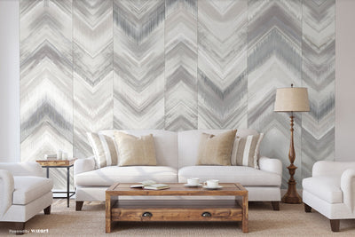 Modern Chevron Wall Mural, White Oversized Large Herringbone Wallpaper, Custom Size Geometric Wall Covering, Non-Woven, Non-Pasted, Removable - Adawall -Houston Wallpaper Store - Walcoverings, Curtains & Wall Panels