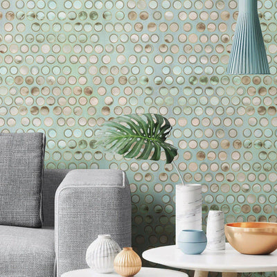Modern Circles Geometric Wallpaper, Rich Textured Embossed Wallcovering, Traditional, Green Luxury Wallpaper, Extra Large 114 sq ft Roll - Adawall -Houston Wallpaper Store - Walcoverings, Curtains & Wall Panels