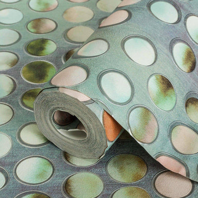 Modern Circles Geometric Wallpaper, Rich Textured Embossed Wallcovering, Traditional, Luxury Wallpaper, Extra Large 114 sq ft Roll, Green - Adawall -Houston Wallpaper Store - Walcoverings, Curtains & Wall Panels