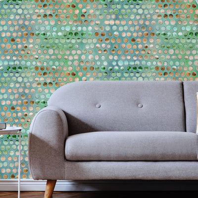 Modern Circles Geometric Wallpaper, Rich Textured Embossed Wallcovering, Traditional, Luxury Wallpaper, Extra Large 114 sq ft Roll, Green - Adawall -Houston Wallpaper Store - Walcoverings, Curtains & Wall Panels