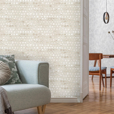 Modern Circles Geometric Wallpaper, Rich Textured Embossed Wallcovering, Traditional, Luxury Wallpaper, Extra Large 114 sq ft Roll, Washable - Adawall -Houston Wallpaper Store - Walcoverings, Curtains & Wall Panels