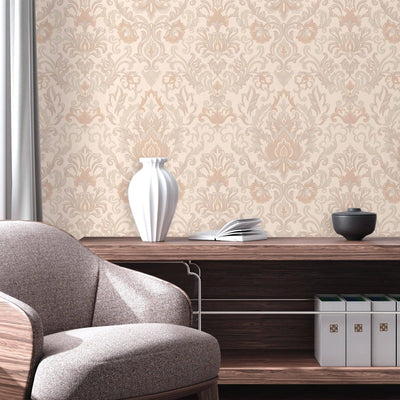 Modern Creamy Embossed Damask Wallpaper, Home Wall Decor, Aesthetic Wallpaper, Textured Wallcovering Non-Adhesive and Non-Peel and Stick - Adawall -Houston Wallpaper Store - Walcoverings, Curtains & Wall Panels