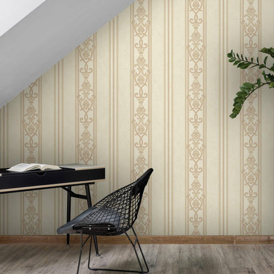 Modern Deep Embossed Striped Wallpaper, Shiny Light Color Damask 3D Textured Wallcovering, Traditional, Large 114 sq ft Roll, Home Wall - Adawall -Houston Wallpaper Store - Walcoverings, Curtains & Wall Panels