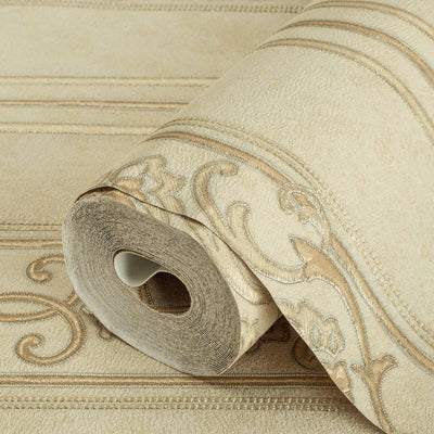 Modern Deep Embossed Striped Wallpaper, Shiny Light Color Damask 3D Textured Wallcovering, Traditional, Large 114 sq ft Roll, Home Wall - Adawall -Houston Wallpaper Store - Walcoverings, Curtains & Wall Panels