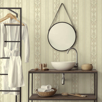 Modern Deep Embossed Striped Wallpaper, Shiny Light Yellow Green Damask 3D Textured Wallcovering, Traditional, Large 114 sq ft Roll, Accent Wall - Adawall -Houston Wallpaper Store - Walcoverings, Curtains & Wall Panels