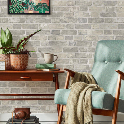 Modern Embossed Stone Brick Wallpaper, Beige, Gray Home Wall Decor, Realistic 3D Textured Wallcovering, Wall Accent - Adawall -Houston Wallpaper Store - Walcoverings, Curtains & Wall Panels