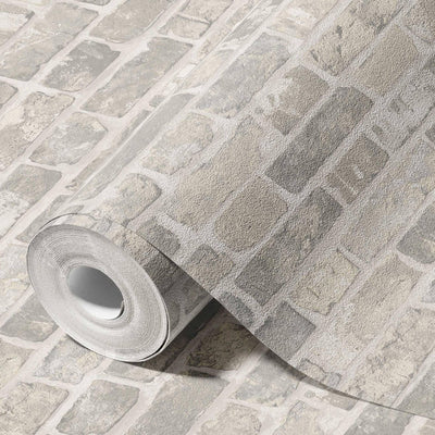 Modern Embossed Stone Brick Wallpaper, Beige, Gray Home Wall Decor, Realistic 3D Textured Wallcovering, Wall Accent - Adawall -Houston Wallpaper Store - Walcoverings, Curtains & Wall Panels