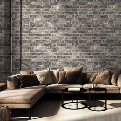 Modern Embossed Stone Brick Wallpaper, Black, Dark Neutral Home Wall Decor, Realistic 3D Textured Wallcovering, Wall Accent - Adawall -Houston Wallpaper Store - Walcoverings, Curtains & Wall Panels