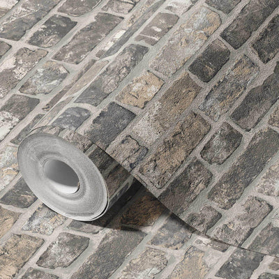 Modern Embossed Stone Brick Wallpaper, Black, Dark Neutral Home Wall Decor, Realistic 3D Textured Wallcovering, Wall Accent - Adawall -Houston Wallpaper Store - Walcoverings, Curtains & Wall Panels