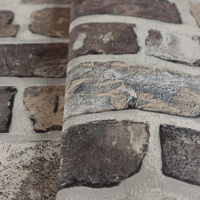 Modern Embossed Stone Brick Wallpaper, Black, Dark Neutral Home Wall Decor, Realistic 3D Textured Wallcovering, Wall Accent - Adawall -Houston Wallpaper Store - Walcoverings, Curtains & Wall Panels