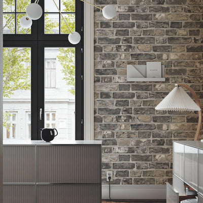 Modern Embossed Stone Brick Wallpaper, Black, Dark Neutral Home Wall Decor, Realistic 3D Textured Wallcovering, Wall Accent - Adawall -Houston Wallpaper Store - Walcoverings, Curtains & Wall Panels