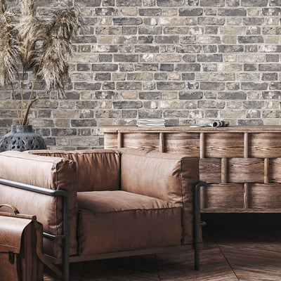 Modern Embossed Stone Brick Wallpaper, Black, Dark Neutral Home Wall Decor, Realistic 3D Textured Wallcovering, Wall Accent - Adawall -Houston Wallpaper Store - Walcoverings, Curtains & Wall Panels
