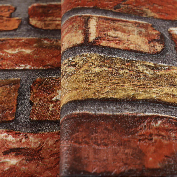 Modern Embossed Stone Brick Wallpaper, Red Orange Gray Home Wall Decor, Realistic 3D Textured Wallcovering, Wall Accent - Adawall -Houston Wallpaper Store - Walcoverings, Curtains & Wall Panels