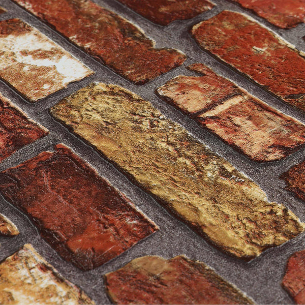 Modern Embossed Stone Brick Wallpaper, Red Orange Gray Home Wall Decor, Realistic 3D Textured Wallcovering, Wall Accent - Adawall -Houston Wallpaper Store - Walcoverings, Curtains & Wall Panels