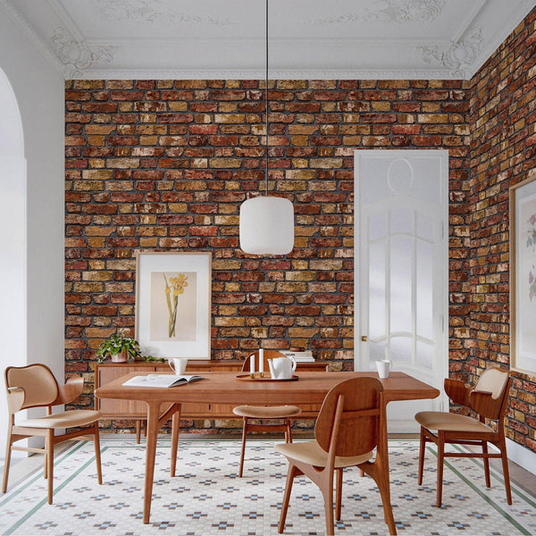 Modern Embossed Stone Brick Wallpaper, Red Orange Gray Home Wall Decor, Realistic 3D Textured Wallcovering, Wall Accent - Adawall -Houston Wallpaper Store - Walcoverings, Curtains & Wall Panels