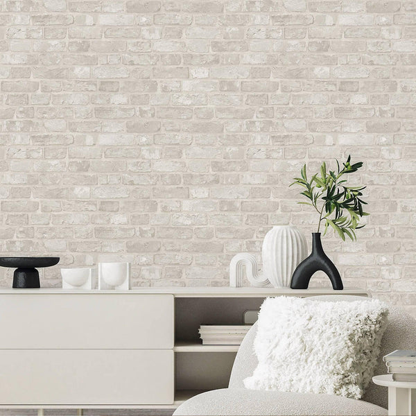 Modern Embossed Stone Brick Wallpaper, White, Ivory Home Wall Decor, Realistic 3D Textured Wallcovering, Wall Accent - Adawall -Houston Wallpaper Store - Walcoverings, Curtains & Wall Panels