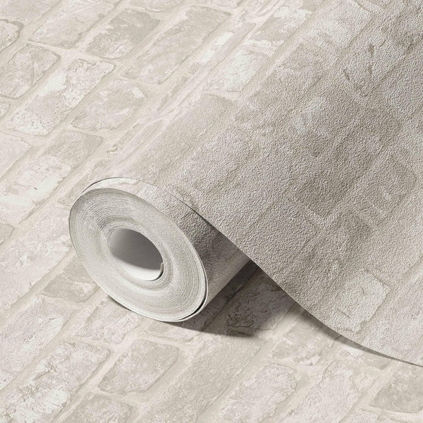 Modern Embossed Stone Brick Wallpaper, White, Ivory Home Wall Decor, Realistic 3D Textured Wallcovering, Wall Accent - Adawall -Houston Wallpaper Store - Walcoverings, Curtains & Wall Panels