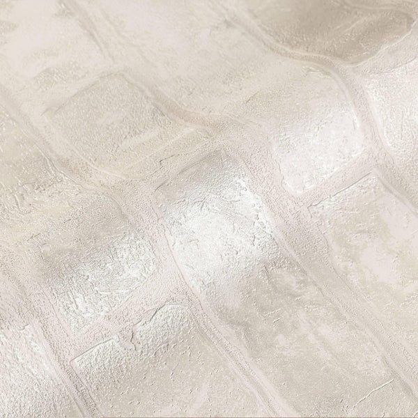 Modern Embossed Stone Brick Wallpaper, White, Ivory Home Wall Decor, Realistic 3D Textured Wallcovering, Wall Accent - Adawall -Houston Wallpaper Store - Walcoverings, Curtains & Wall Panels