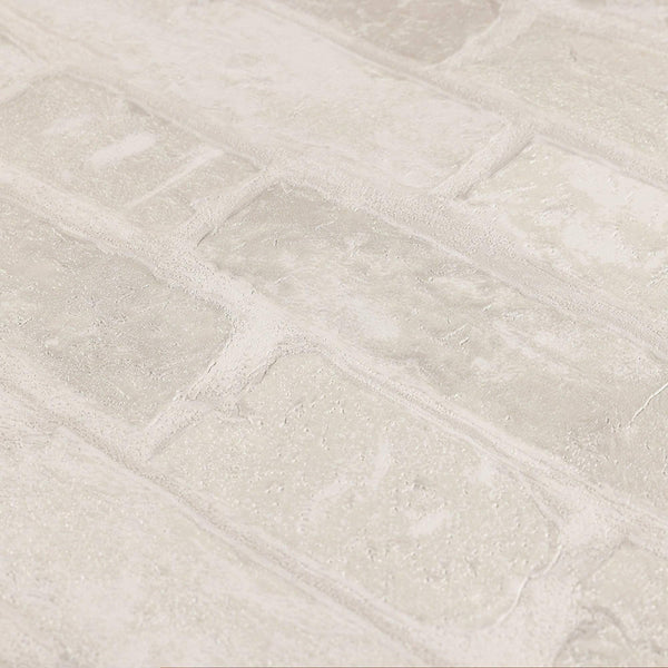 Modern Embossed Stone Brick Wallpaper, White, Ivory Home Wall Decor, Realistic 3D Textured Wallcovering, Wall Accent - Adawall -Houston Wallpaper Store - Walcoverings, Curtains & Wall Panels