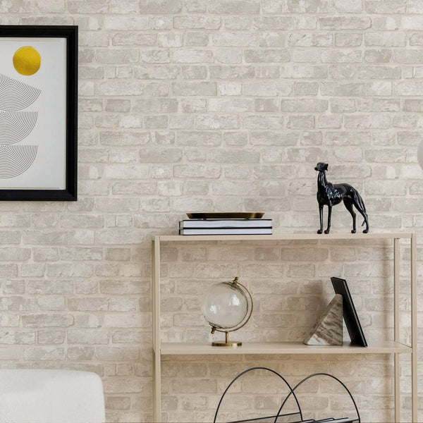 Modern Embossed Stone Brick Wallpaper, White, Ivory Home Wall Decor, Realistic 3D Textured Wallcovering, Wall Accent - Adawall -Houston Wallpaper Store - Walcoverings, Curtains & Wall Panels