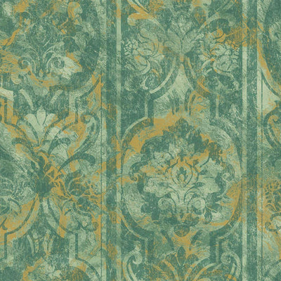 Modern Green Washed Distressed Wallpaper, Rich Damask Textured Embossed Wallcovering, Large 114 sq ft Roll, Washable, Rusted, Abstract - Adawall -Houston Wallpaper Store - Walcoverings, Curtains & Wall Panels