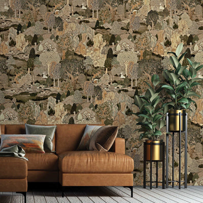 Modern Landscape Trees Wall Mural, Yellow Green Village Wallpaper, Extra Large Custom Size Wall Art, Non-Woven, Non-Adhesive, Removable, Washable - Adawall -Houston Wallpaper Store - Walcoverings, Curtains & Wall Panels