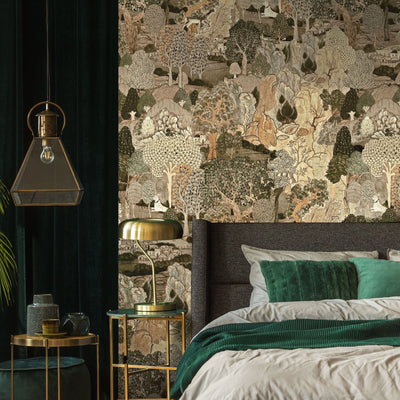 Modern Landscape Trees Wall Mural, Yellow Green Village Wallpaper, Extra Large Custom Size Wall Art, Non-Woven, Non-Adhesive, Removable, Washable - Adawall -Houston Wallpaper Store - Walcoverings, Curtains & Wall Panels