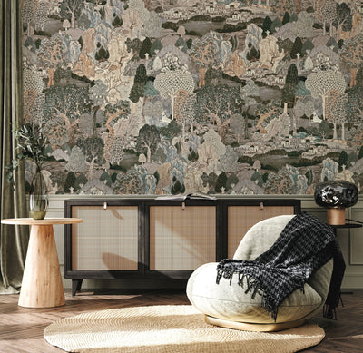 Modern Landscape Trees Wall Mural,Light Green Village Wallpaper, Extra Large Custom Size Wall Art, Non-Woven, Non-Adhesive, Removable, Washable - Adawall -Houston Wallpaper Store - Walcoverings, Curtains & Wall Panels