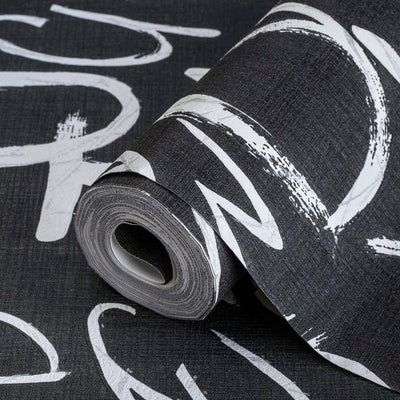 Modern Letters Wallpaper, Rich Textured Wallcovering, Traditional, Kids Room, Large 114 sq ft Roll, Washable, Alphabets Wallpaper, Black - Adawall -Houston Wallpaper Store - Walcoverings, Curtains & Wall Panels