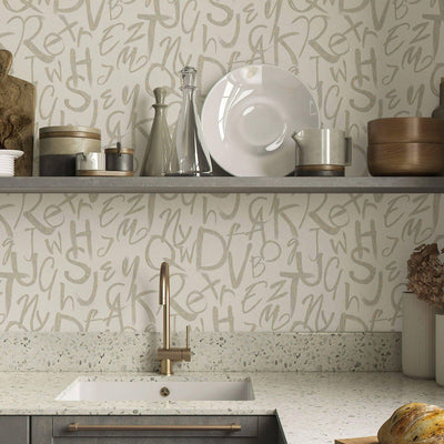 Modern Letters Wallpaper, Rich Textured Wallcovering, Traditional, Kids Room, Large 114 sq ft Roll, Washable, Alphabets Wallpaper, White - Adawall -Houston Wallpaper Store - Walcoverings, Curtains & Wall Panels