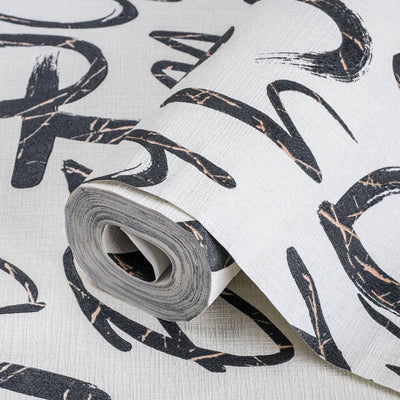 Modern Letters Wallpaper, Rich Textured Wallcovering, Traditional, Kids Room, Large 114 sq ft Roll, Washable, Alphabets, White N Black - Adawall -Houston Wallpaper Store - Walcoverings, Curtains & Wall Panels