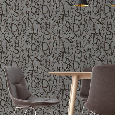Modern Letters Wallpaper, Silver Rich Textured Wallcovering, Traditional, Kids Room, Large 114 sq ft Roll, Washable, Alphabets Wallpaper - Adawall -Houston Wallpaper Store - Walcoverings, Curtains & Wall Panels
