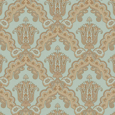 Modern Light Teal, Gold Damask Wallpaper, Home Wall Decor, Aesthetic Wallpaper, Textured Wallcovering Non-Adhesive and Non-Peel and Stick - Adawall -Houston Wallpaper Store - Walcoverings, Curtains & Wall Panels