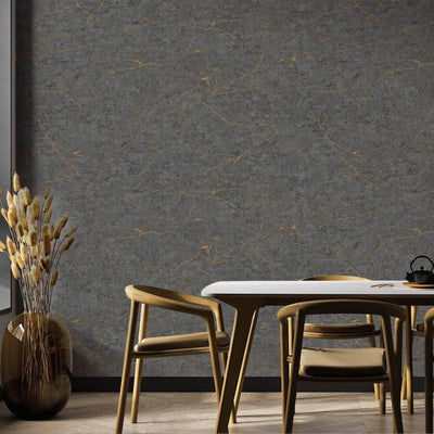 Modern Stone Embossed Wallpaper, Dark Gray, Copper Vein Pattern, Abstract Marble Design Home Wall Decor, Aesthetic Wallpaper, Textured Wallcovering - Adawall -Houston Wallpaper Store - Walcoverings, Curtains & Wall Panels