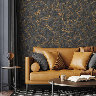 Modern Veined Texture Metallic Wallpaper, Black, Gold Modern 3D Embossed Marble Metallic Accents, Industrial Deign - Adawall -Houston Wallpaper Store - Walcoverings, Curtains & Wall Panels