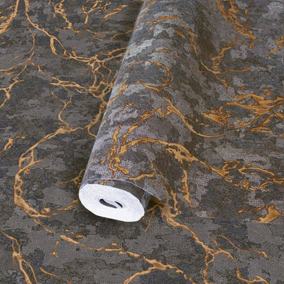 Modern Veined Texture Metallic Wallpaper, Black, Gold Modern 3D Embossed Marble Metallic Accents, Industrial Deign - Adawall -Houston Wallpaper Store - Walcoverings, Curtains & Wall Panels