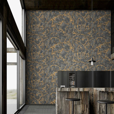 Modern Veined Texture Metallic Wallpaper, Black, Gold Modern 3D Embossed Marble Metallic Accents, Industrial Deign - Adawall -Houston Wallpaper Store - Walcoverings, Curtains & Wall Panels